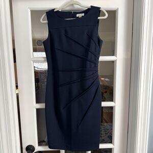 Calvin Klein Womens Charcoal Navy Sunburst Pleated Sheath Dress Size 8